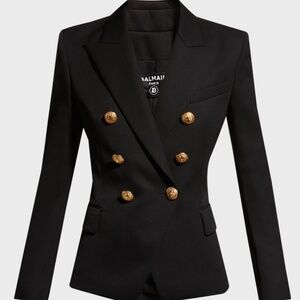 BALMAIN DOUBLE BREASTED BLAZER JACKET GOLD BUTTONS WOMENS BLACK SIZE 34 NEW BNWT